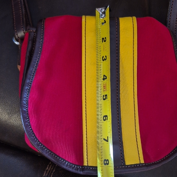 Rebecca Ray Designs Nylon And Leather Red Yellow Brown Crossbody Bag Equestrian - Picture 13 of 16